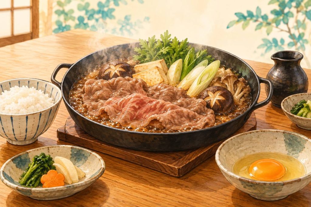 牛鍋と食事を題材にした独自生成の料理イメージ