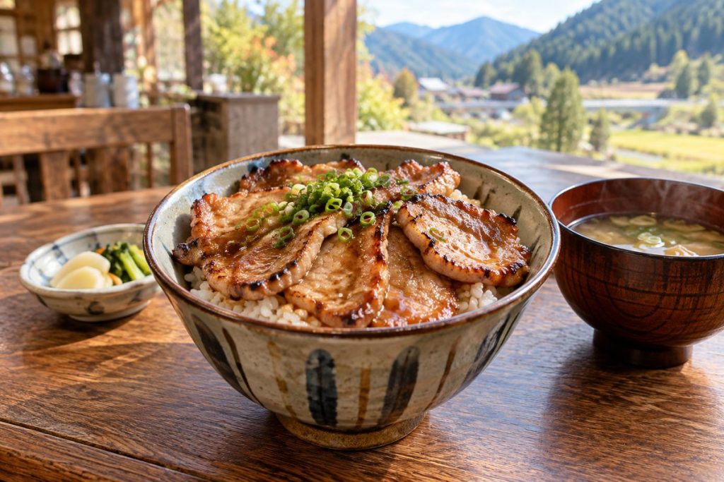 飛騨豚の網焼き丼を題材にした生成イメージ