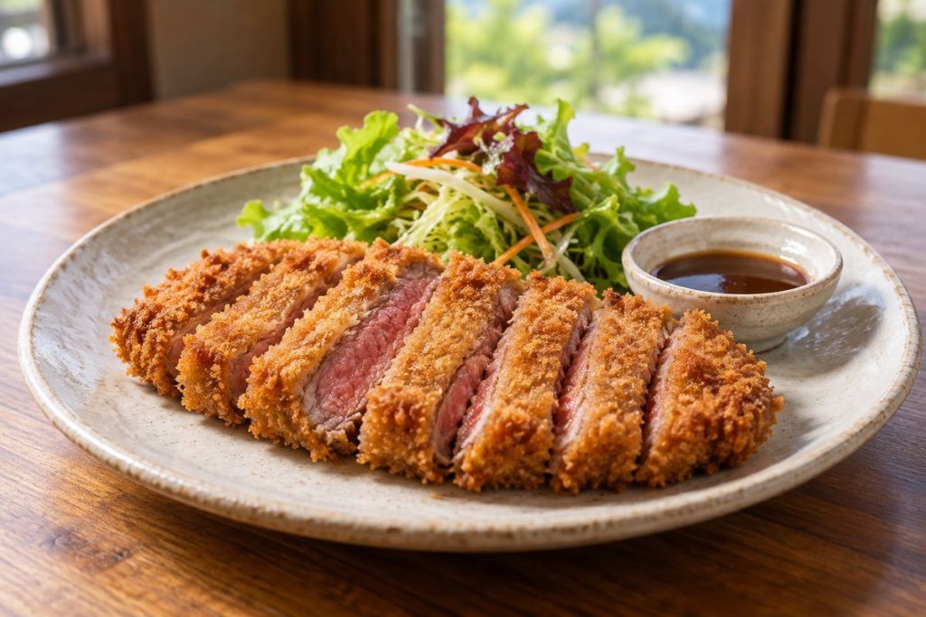 飛騨牛かつとサラダを題材にした生成イメージ
