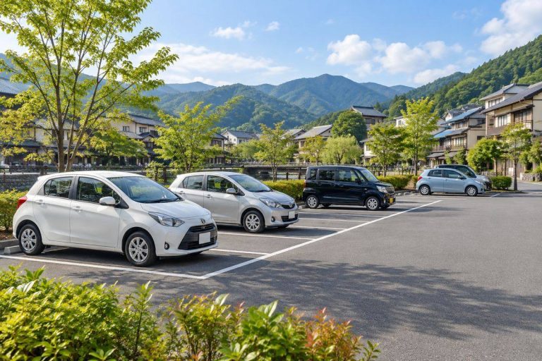 温泉街の市営駐車場を題材にした生成イメージ