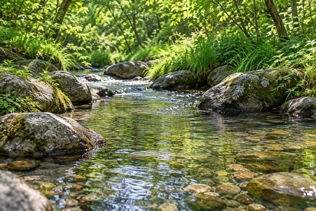 ひるがの分水嶺公園の水と緑を題材にした生成イメージ
