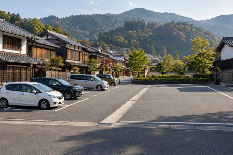 岩村城下町近くの駐車場を題材にした生成イメージ