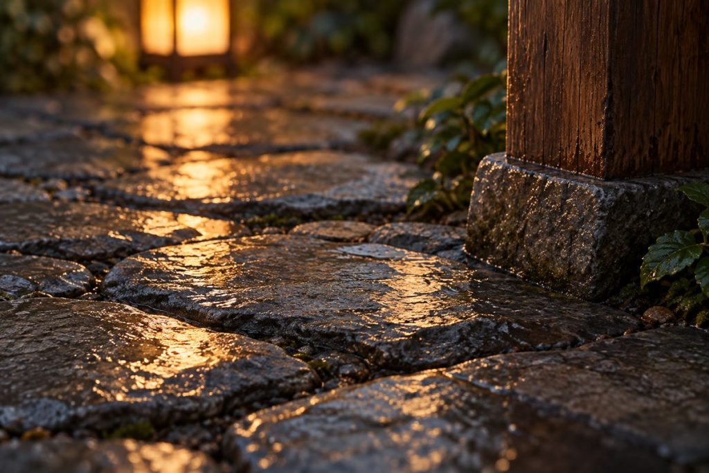 NAE美濃の石畳と柔らかな灯りを題材にした生成イメージ