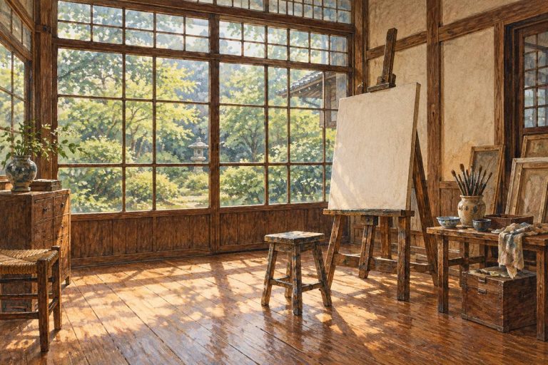 画家の画室を表現した生成イメージ(実際の中村彝アトリエ記念館ではありません)