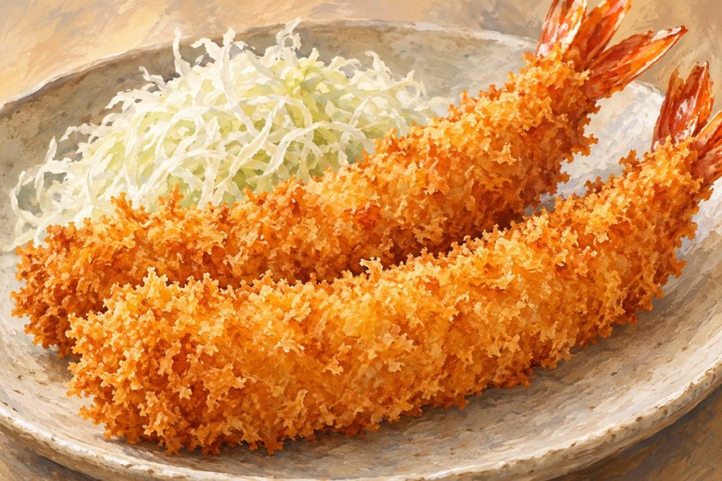 衣の質感が見えるエビフライの生成イメージ