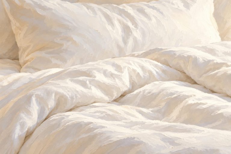 やわらかな寝具の折り目を描いた宿泊の生成イメージ