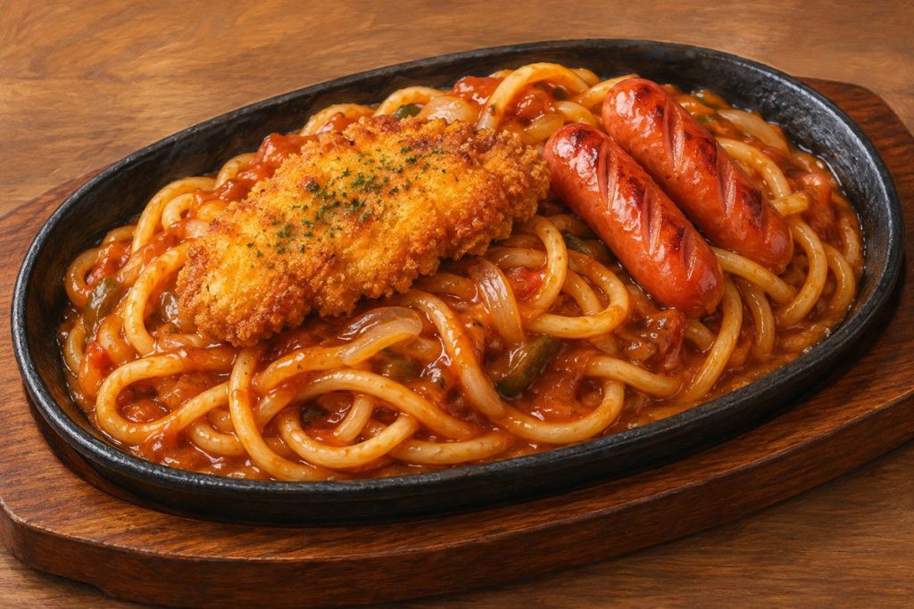 とろみのあるソースとカツを合わせたスパゲッティの生成イメージ