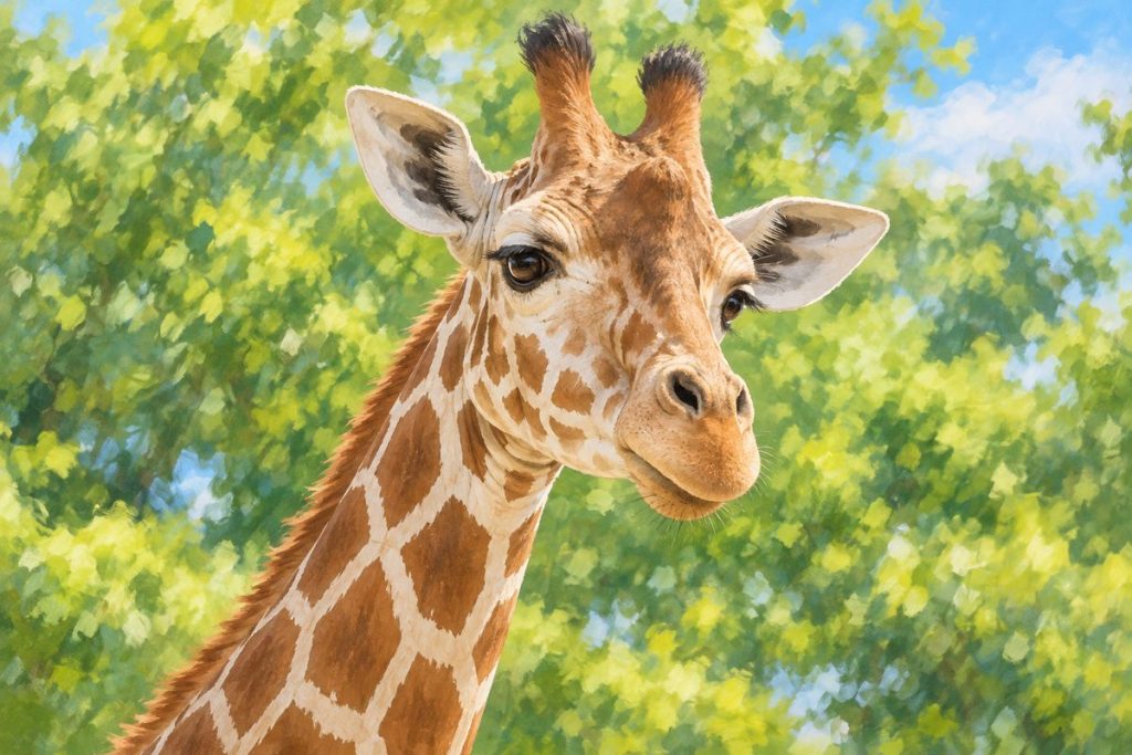 キリンの顔と首の模様を描いた生成イメージ