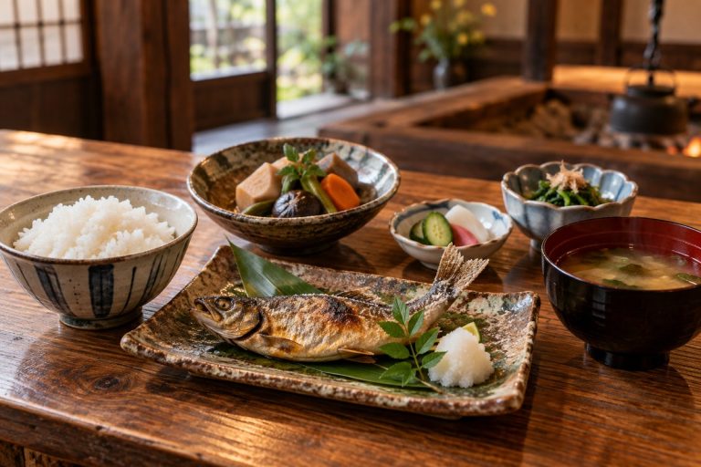 山里の和食膳を題材にした生成イメージ