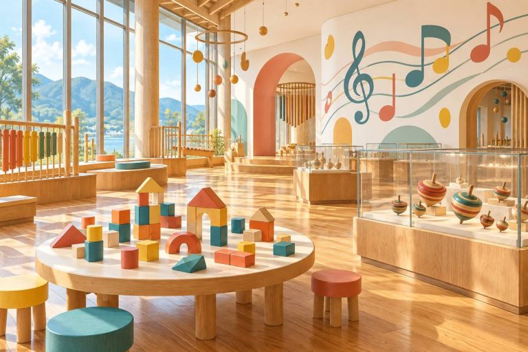 童謡とおもちゃのミュージアムをイメージした生成画像。わらべ館の実際の展示写真ではありません。
