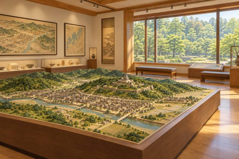 鳥取の街の歴史を学ぶ博物館をイメージした生成画像。やまびこ館の実景写真ではありません。